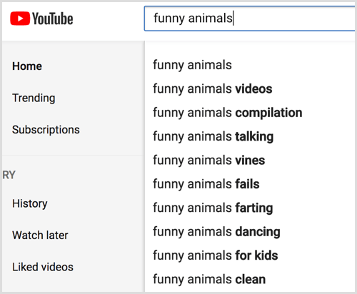 کلمات کلیدی پیشنهادی در بخش جستجوی یوتیوب