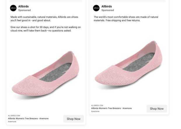 تبلیغ کفش از Allbirds در کتابخانه تبلیغات فیس بوک