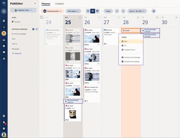 اسکرین شات نمای تقویم در Hootsuite Planner