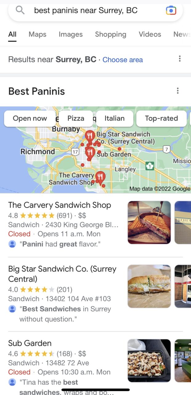 نتایج Google My Business در Google Maps