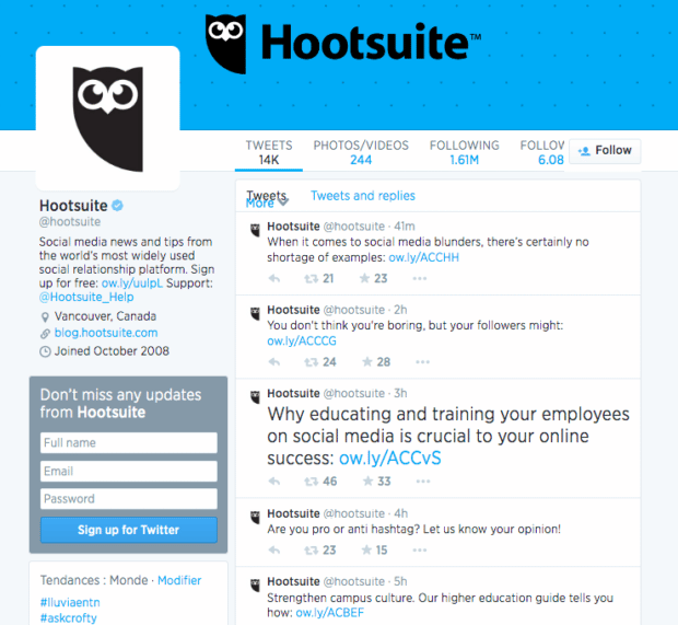 صفحه توییتر Hootsuite 2014