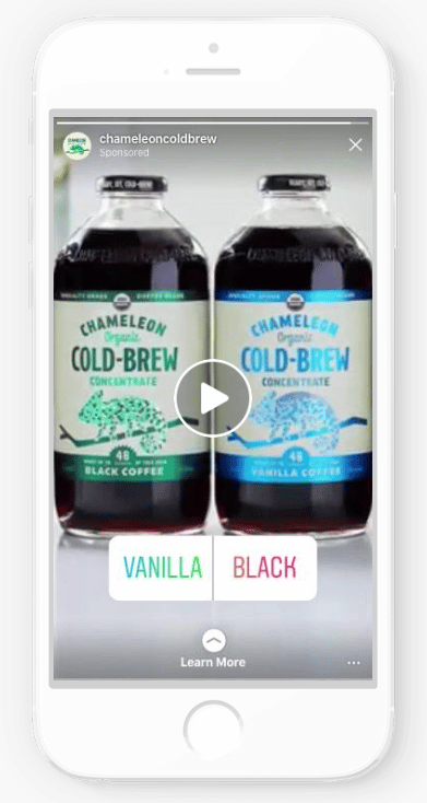 نظرسنجی استوری اینستاگرام Chameleon Cold Brew با طعم وانیل در مقابل طعم سیاه
