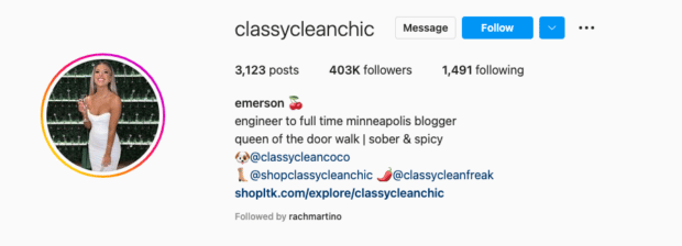 بیوگرافی @classycleanchic مهندس تا وبلاگ نویس تمام وقت [instagram bio example]