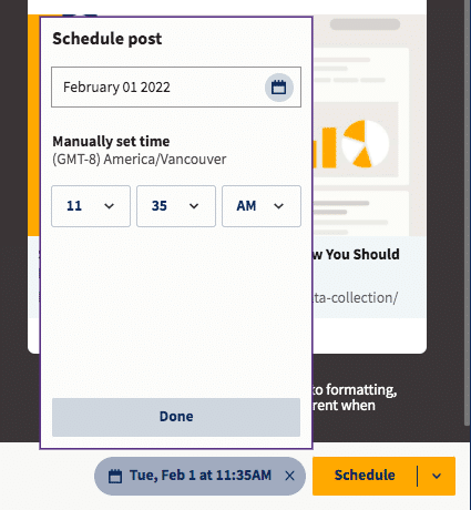 انتخاب زمان برای برنامه ریزی پست در Hootsuite