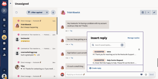 ویژگی Inbox Hootsuite شامل نظرات رسانه های اجتماعی و پیام های مستقیم در یک فید یکپارچه است
